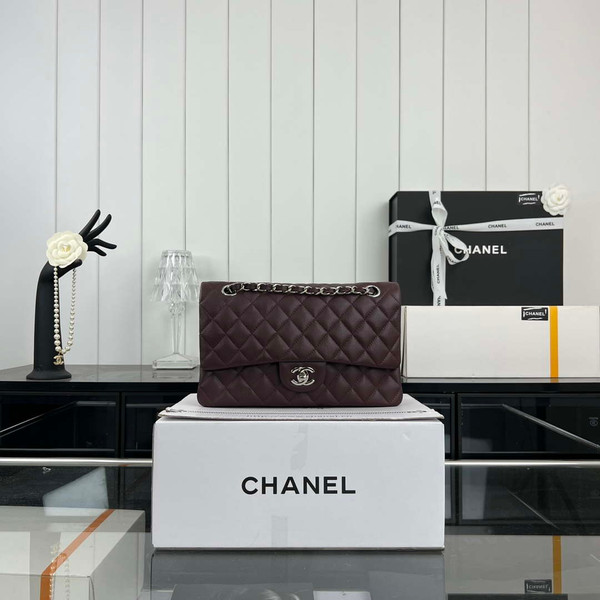 Chanel A01112 Flap Classic 11.12 Handbag Grained Calfskin & Silver-Tone Metal Wine Red