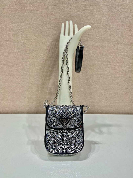 Prada 1BH185 Mini Cleo satin bag with crystals Black