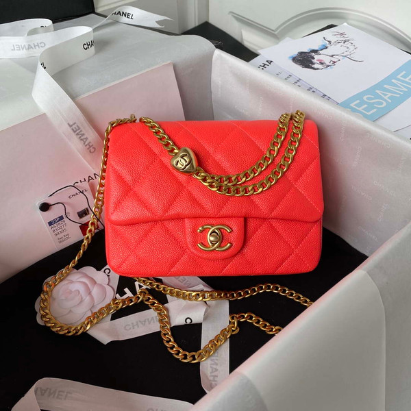 Chanel AS3829 Mini Flap Chain Bag Red Calfskin Gold