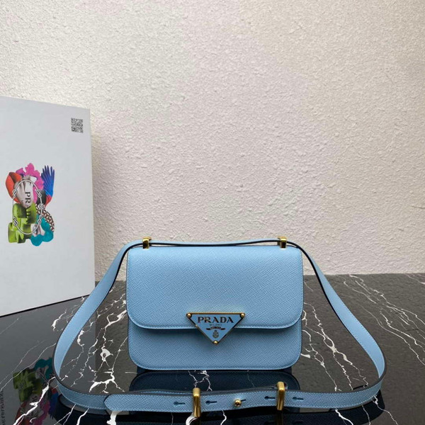 Prada 1BD320 Prada Emblème Saffiano Shoulder Bag Light Blue