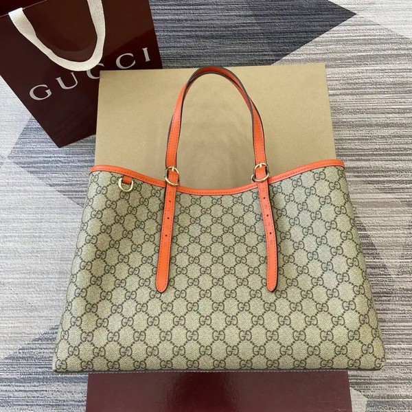 Gucci 815213 GG Emblem Large Tote Bag Beige Orange