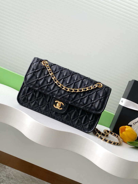 Chanel 25C Flap Bag Metallized Braided Calfskin & Gold-Tone AS4795 Black