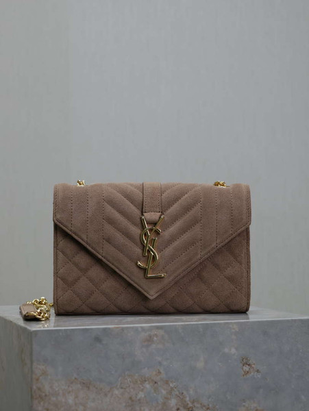 YSL 600195 Envelope Small In Quilted  Pink Suede Leather
