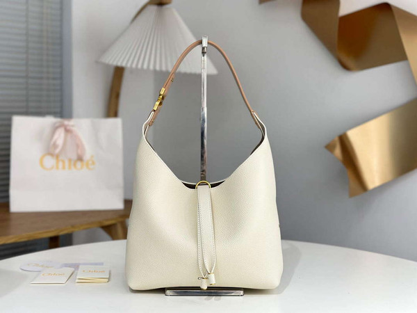 Chloé CHC24AS629I31110 Small Marcie Hobo Bag in grained leather Misty Ivory