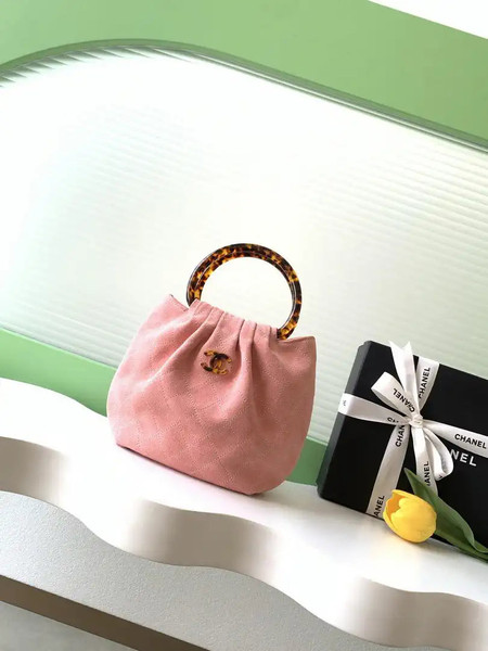 Chanel 26C AS6022 Small Hobo Suede Calfskin Turtoise-Shell Effect Plexi & Gold-Tone Metal Pink