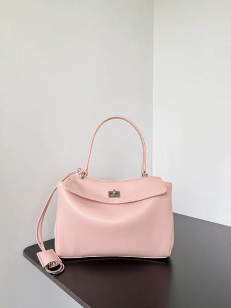 Balenciaga 7897792 Rodeo Handbag Small in Pink smooth calfskin  aged-Silver