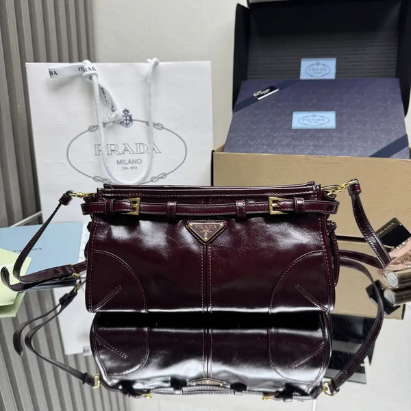 Prada 1BH215 LusSolf leather shoulder bag Wine Red