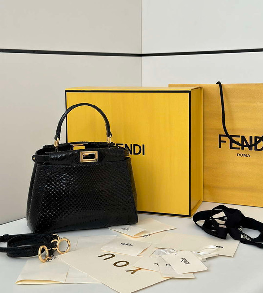 Fendi 8BN244 Peekaboo Mini Bag Black Python Leather Bag 66803