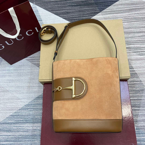 Gucci 833660 Gucci 73 Medium Bucket Bag Brown Suede