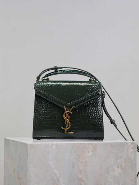 YSL 623930 Cassandra Mini Top Handle Bag In Crocodile pattern Leather Green