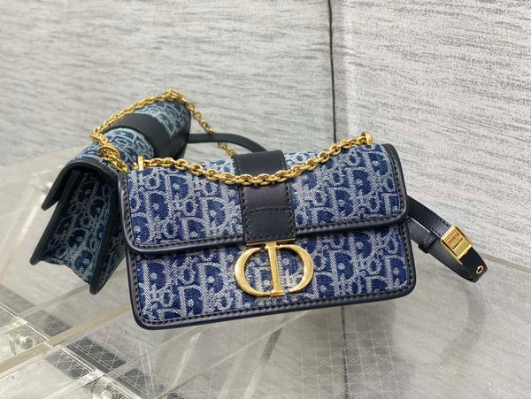 Dior M9334 30 Montaigne East-West Bag with Chain Bag with Chain Blue Denim Dior Oblique Jacquard M2027