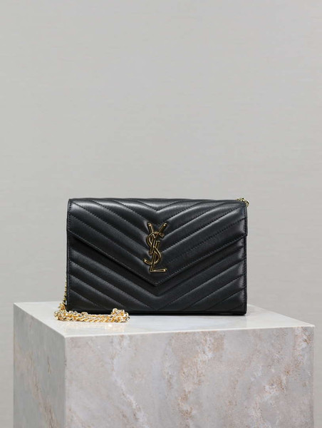 YSL 377828 Classic Cassandre chain wallet in Lambskin Black