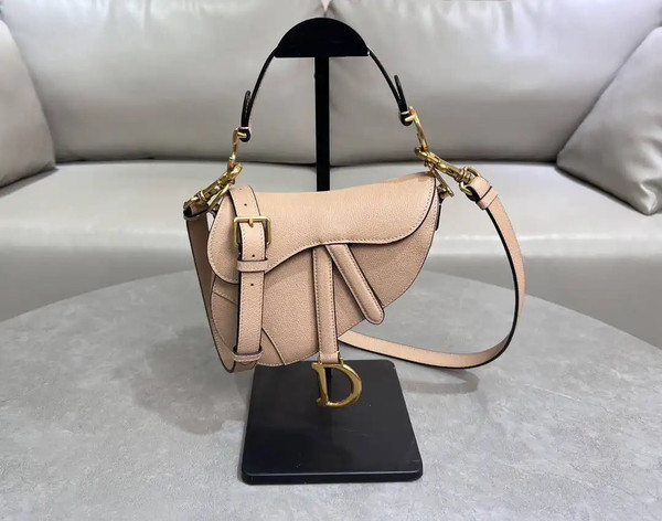 Dior M0455 Saddle Bag With Strap Grained Calfskin Rose Pink M0456