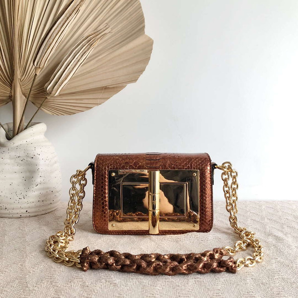 Tom Ford 25116800041 Metallic copper Python Natalia Chain Shoulder Bag