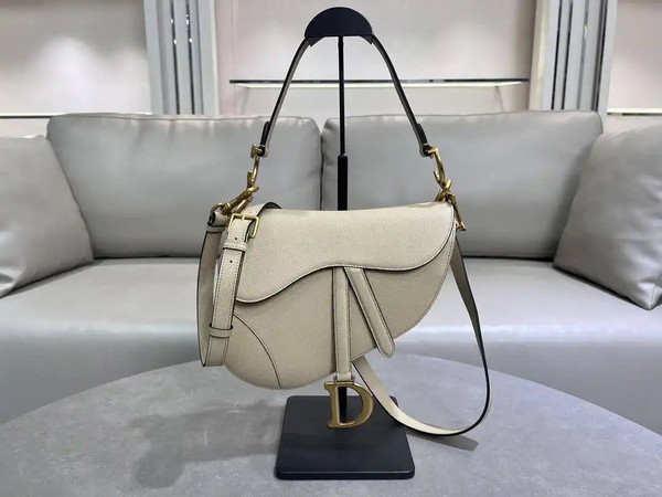 Dior M0455 Saddle Bag With Strap Grained Calfskin Apricot M0456