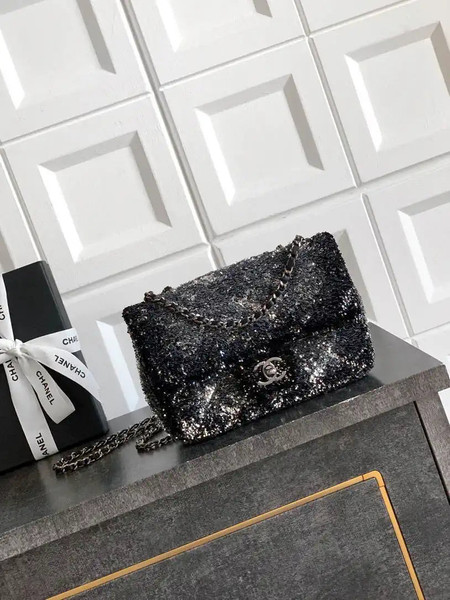 Chanel A69900 25B Mini Flap bag AS1116 Dense sequins with silver luster