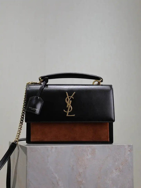 YSL 634723 SUNSET TOP HANDLE IN SMOOTH LEATHER AND Suede brown