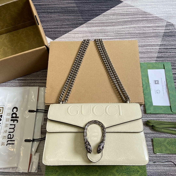 Gucci 795005 GG Dionysus small shoulder bag Light Gray patent leather logo