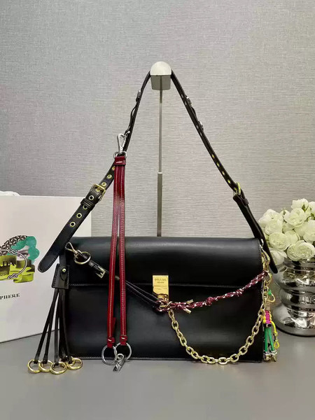 Prada 1BD378 Soft Sound large leather shoulder bag with charms Black