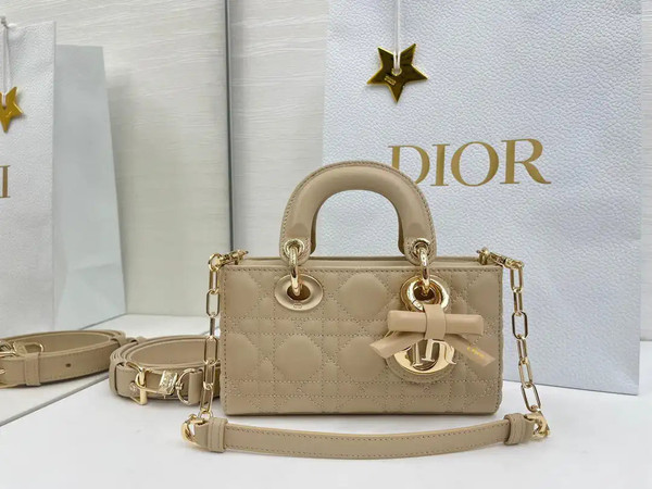 Dior M0613 Small Lady D-joy Bag Apricot Cannage Lambskin With bow