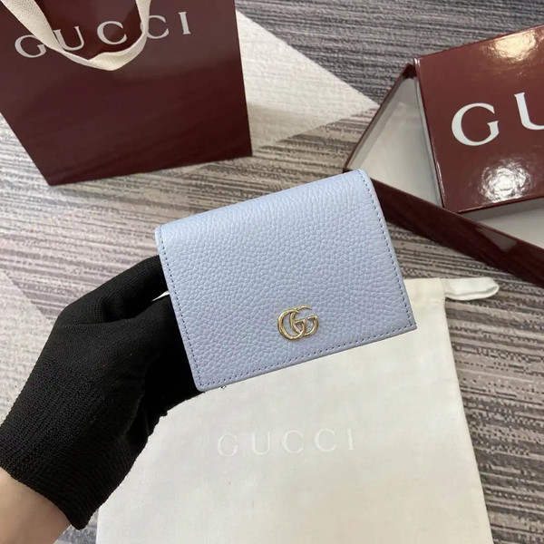 Gucci Bi-color GG Marmont small wallet 841360 Blue and bright Wine Red leather