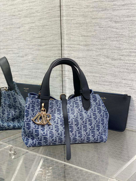 Dior M2822 Small Dior Toujours Bag Blue Denim Dior Oblique Jacquard