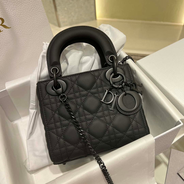 Dior M0505 Mini Lady Dior Bag Black Calfskin with Black buckle