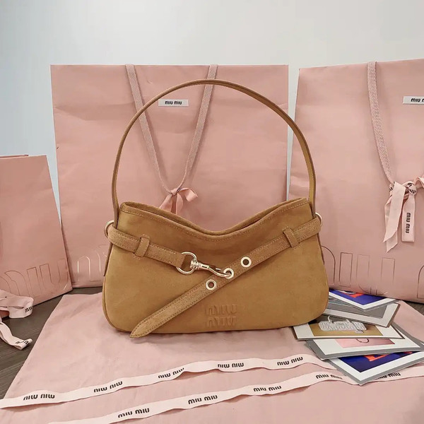 MiuMiu 5BC182 Aventure Sued leather Small bag Camel
