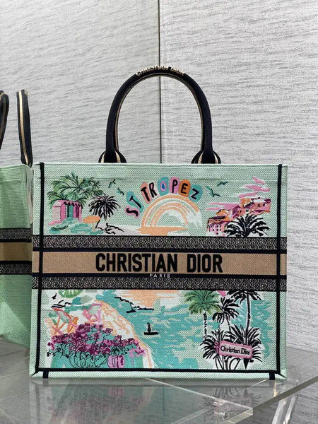 Dior M1286 Souvenir Large Dior Book Tote Natural Raffia  and Multicolor Embroidered M1136