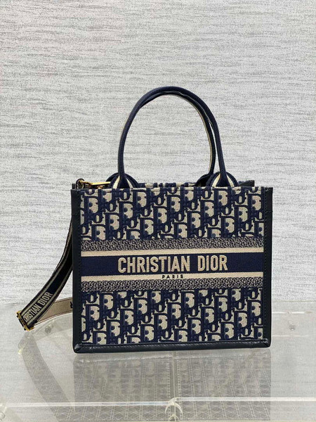 Dior M1325 Small Dior Book Tote Blue Dior Oblique Embroidery and Calfskin M2011