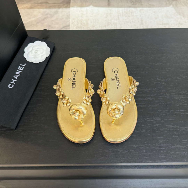 Chanel Women's Camellia Flip Flop Sandals Lambskin C92584