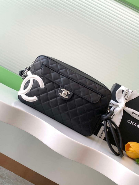 Chanel AS6326 Vintage Camera Case Bag Lambskin Black with White CC
