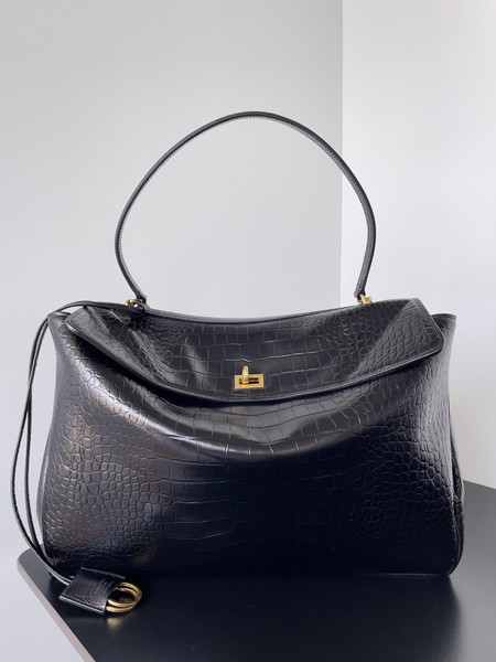 Balenciaga 7897442 Rodeo Handbag Large in Black Crocodile pattern