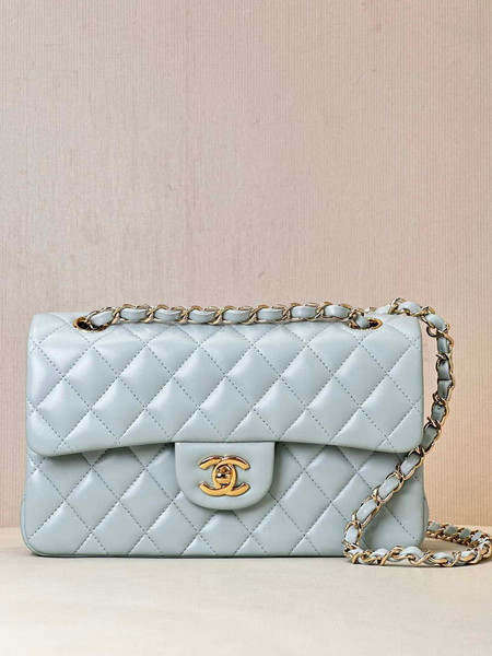 Chanel A01117 Flap Handbag Classic Bag 23cm Light Blue Lambskin