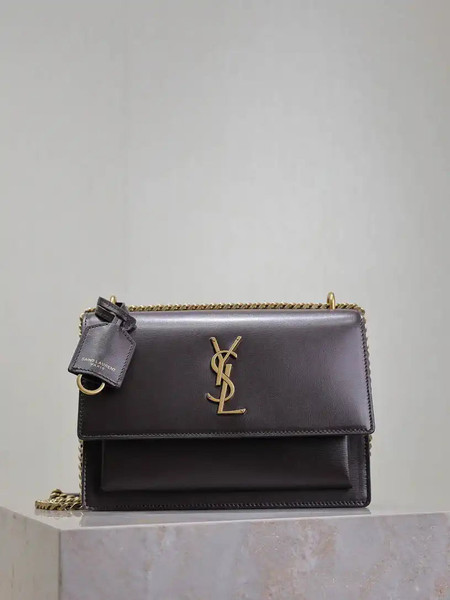 YSL 442906 SUNSET MEDIUM IN SMOOTH LEATHER Dark Brown