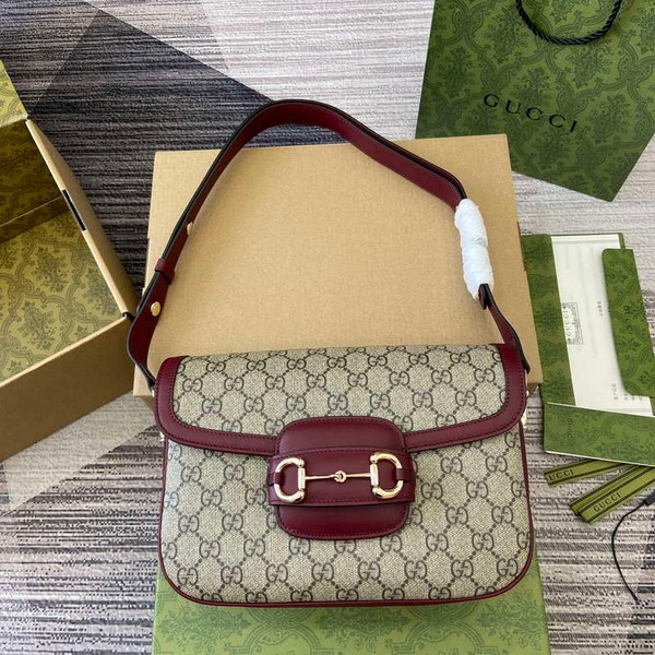 Gucci 815178 Gucci Horsebit 1955 Soft Medium Shoulder Bag Red leather trim
