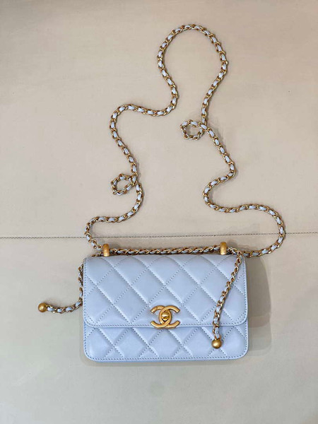 Chanel AS2615 Woc Wallet on Chain Calfskin Bag Light Blue