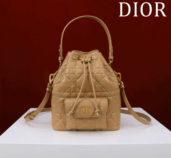 Dior Small Caro Bucket Bag Powder Brown Macrocannage Lambskin M3372