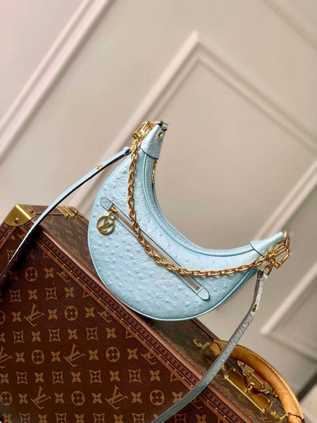 LV N85900 Louis Vuitton Loop Pm Ostrich leather Bag Blue Glaze