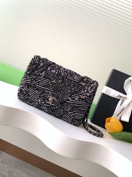 Chanel A69900 24K Mini Flap White tube beads sequins CF AS1116