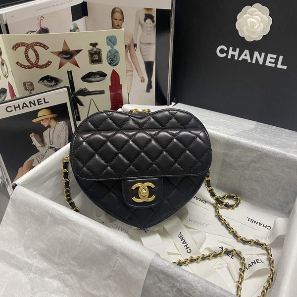 Chanel AS2928 Flap Large Heart Bag Lambskin Black