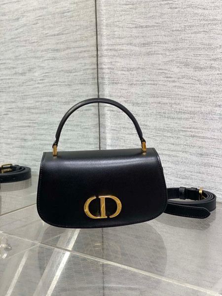 Dior M9370 Small 30 Montaigne Avenue Top Handle Bag Black Ribbed Calfskin