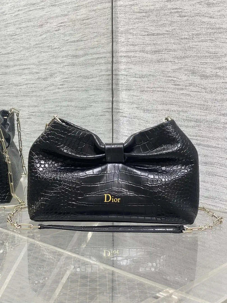 Dior Small Dior Bow Bag Calfskin leather with crocodile pattern M0715 Black