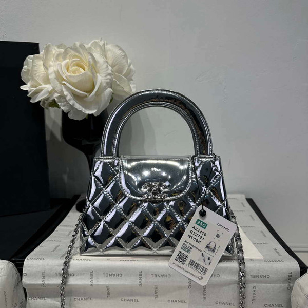 Chanel 25A AS4416 Mini Shopping Bag Mirror Calfskin Silver
