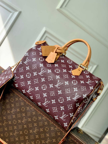 LV M24417 Louis Vuitton Speedy P9 Bandoulière 40 Bag Maroon Ostrich Pattern
