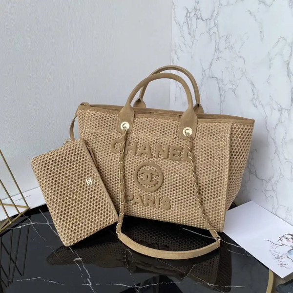 Chanel AS3257 Small Shopping Bag Raffia Beige