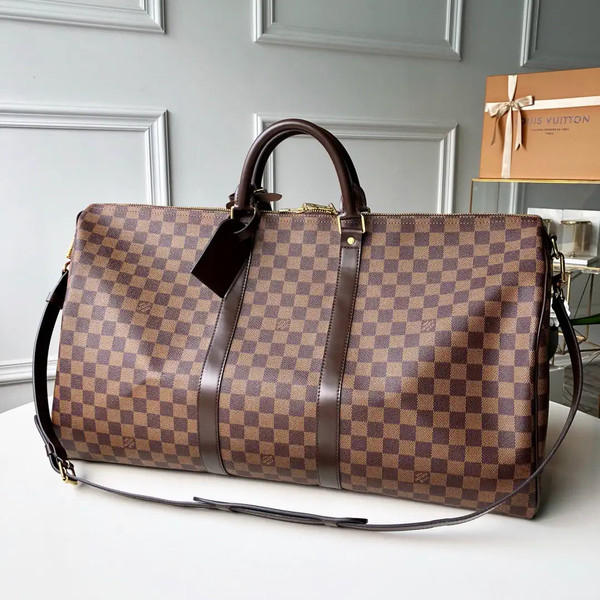 LV N41414 Louis Vuitton Keepall Bandoulière 55 Travel Bag Damier Ebene Canvas