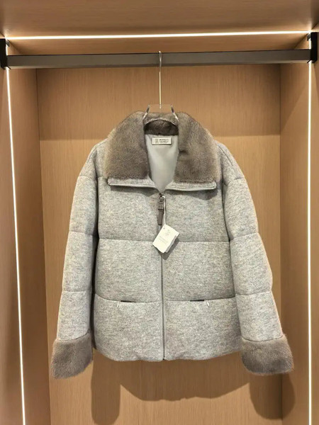 Brunello Cucinelli Mink sleeves and collar with wool and down jacket BC9001