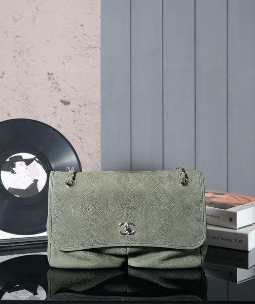 Chanel A90090 Flap Bag Vintage Green Suede Silver
