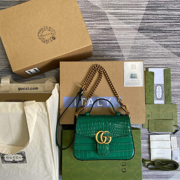 Gucci â€?47260 GG Marmont Mini Crocodile Pattern Top Handle Bag Green
